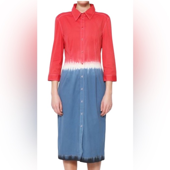 Prada Tie dye Red Blue Bicolour Shirt Dress Size 42 Collection 2004. - Picture 1 of 17